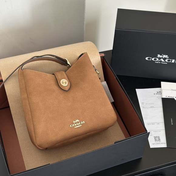 Coach Handbags - Coach Hadley Convertible Crossbody Bag Suede Brown CW004